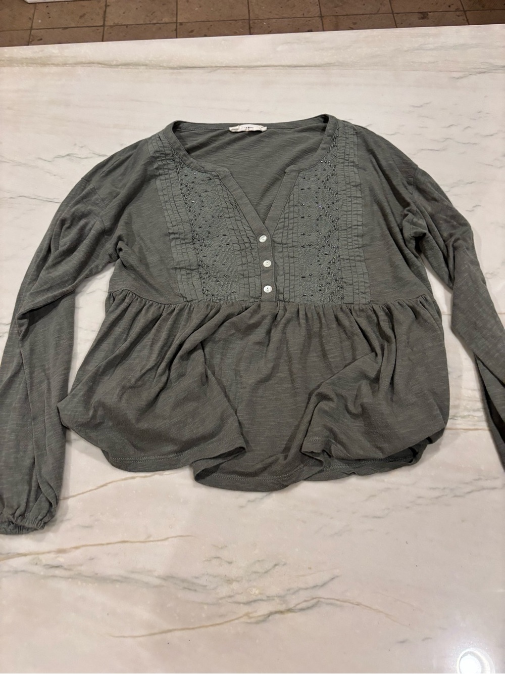 Lucky Brand Women's beaded Peplum Long-Sleeve Top - Gray/ green